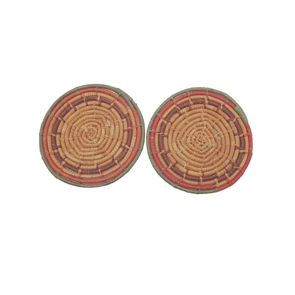 2 Trivet Hot Pad Natural Coiled Wicker Straw Rattan Raffia 6 inches Diameter